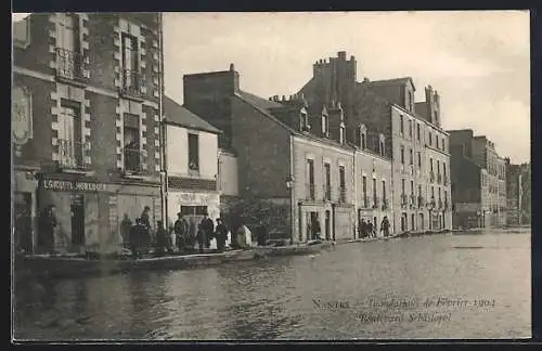 AK Nantes, Inondations 1904, Boulevard Sebastopol