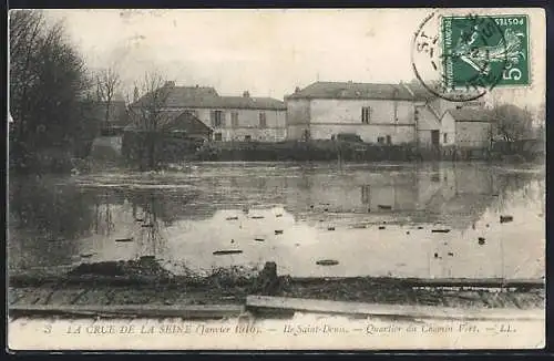 AK Ile Saint-Denis, La Crue de la Seine, Quartier du Chemin Vert