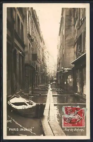 AK Paris, Paris Inondé, Rue de Biévre, Hochwasser