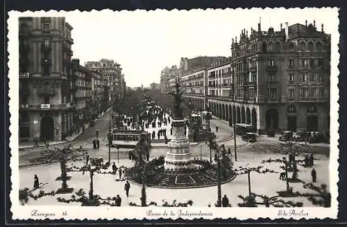 AK Zaragoza, Paseo de la Independencia, Strassenbahn