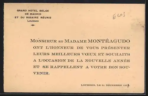 Künstler-AK Madrid, Grand Hotel Belge, Strassenbahn