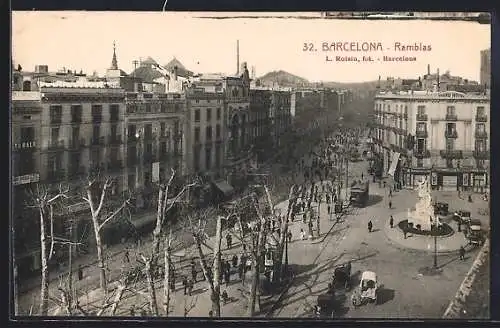 AK Barcelona, Ramblas, Strassenbahn