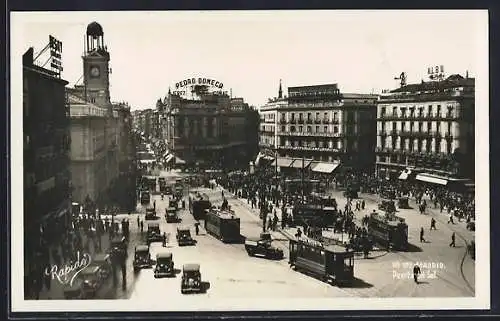 AK Madrid, Puerta del Sol, Strassenbahn
