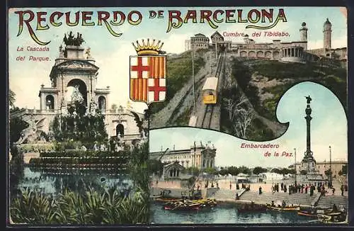 AK Barcelona, La Cascada del Parque, Cumbre del Tibidabo, Embarcadero de la Paz