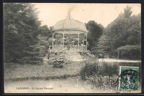 AK Langres, Le Square Henryot avec kiosque à musique