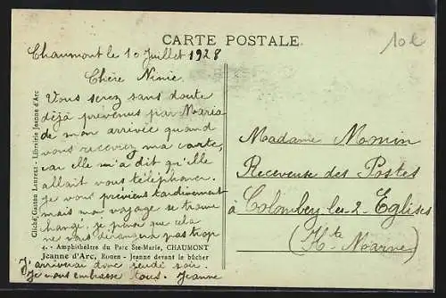 AK Chaumont, Amphithéâtre du Parc Ste-Marie, Jeanne d`Arc devant le bûcher