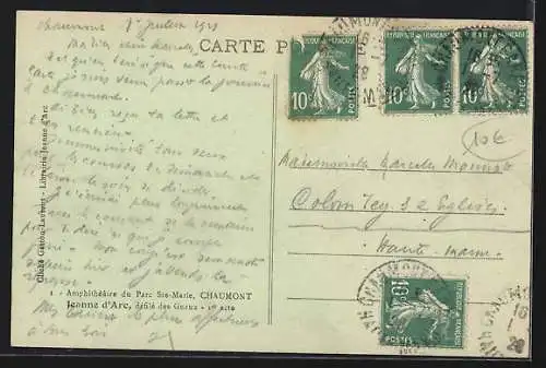 AK Chaumont, Amphithéâtre du Parc Ste-Marie, Jeanne d`Arc, édifié des Greux, 1er acte