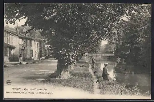 AK Wassy, Quai des Promenades avec pêcheurs au bord de l`eau