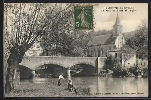 AK Laneuville-à-Bayard, Le Pont, la Marne et l`Église