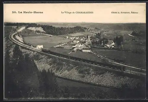 AK Chamarandes, Vue du village et du chemin de fer dans la Haute-Marne