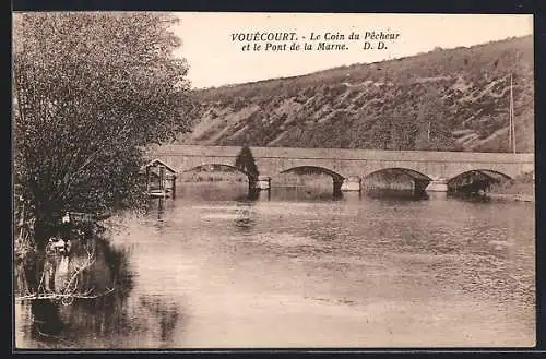 AK Vouécourt, Le Coin du Pêcheur et le Pont de la Marne