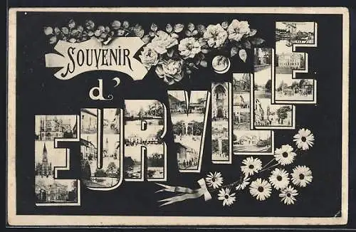 AK Eurville, Souvenir avec montage floral et vues locales