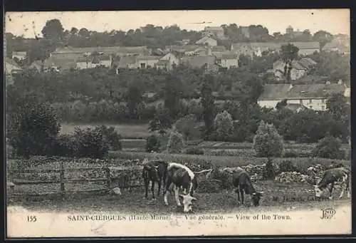 AK Saint-Ciergues, Vue générale de la ville et pâturages au premier plan