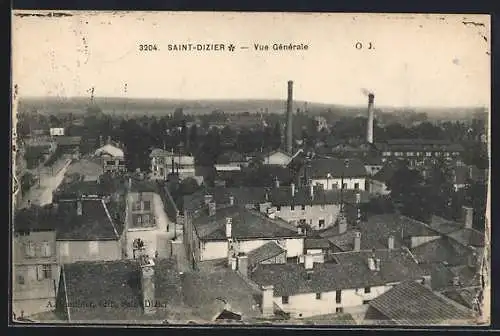 AK Saint-Dizier, Vue générale avec cheminées industrielles en arrière-plan