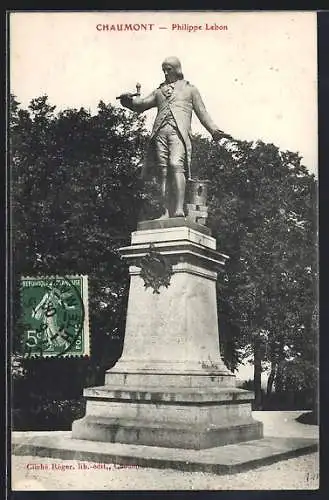 AK Chaumont, Statue de Philippe Lebon dans un parc