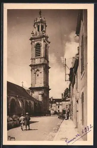 AK Mons, Église Saint-Martin et rue animée
