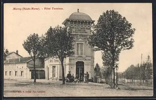 AK Merrey, Hôtel Terminus et avenue bordée d`arbres