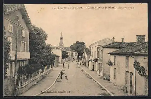 AK Dommartin-le-St-Père, Rue principale avec église en arrière-plan