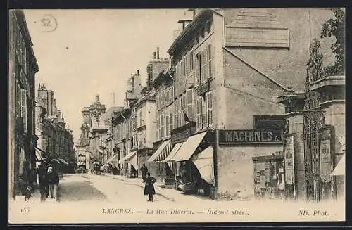 AK Langres, La Rue Diderot et ses boutiques animées