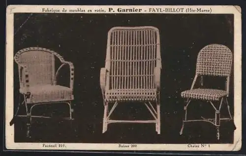 AK Fayl-Billot, Fauteuils et chaises en rotin de P. Garnier