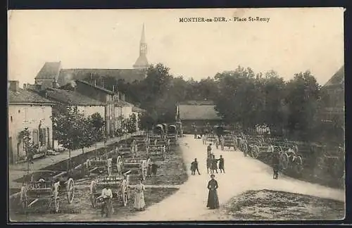 AK Montier-en-Der, Place St-Remy avec charrettes et villageois