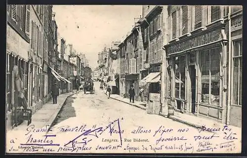 AK Langres, Rue Diderot animée avec calèche et passants