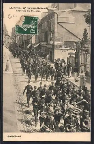 AK Langres, 21e Régiment d`Infanterie, Retour du Tir d`Honneur