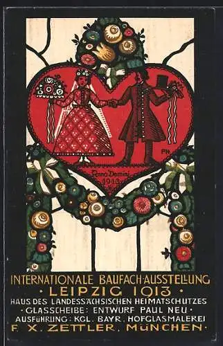 AK Leipzig, Internationale Baufach-Ausstellung 1913, Glasscheibe im Haus des Landessächs. Heimatschutzes