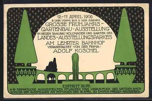AK Berlin-Charlottenburg, Frühjahrs-Gartenbau-Ausstellung 1906, Firma Adolf Koschel, Springbrunnen im Mondschein