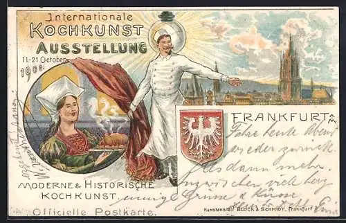 Künstler-Lithographie Frankfurt /M, Intern. Kochkunst-Ausstellung 1900