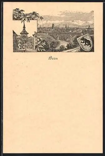 AK Bern, Partie am Uhrturm, Totalansicht, Stadtwappen
