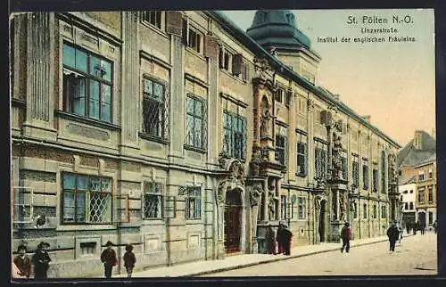 AK St. Pölten, Linzerstrasse mit Institut der engl. Fräuleins