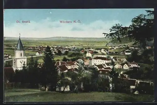 AK Wördern /N.-Ö., Teilansicht mit Kirche u. Blick auf St. Andrä