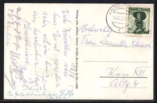 AK Krumbach /N.-Ö., Totalansicht mit Kirche und Feldern