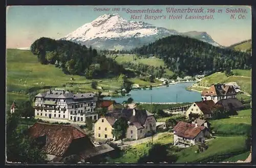 AK Wienerbruck, Panorama mit Karl Burger`s Hotel Lassingfall