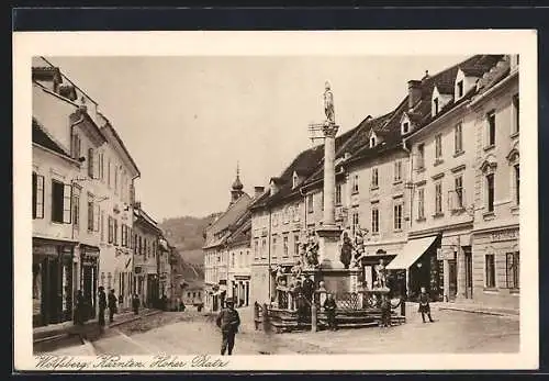 AK Wolfsberg /Kärnten, Hoher Platz mit Gasthaus und Denkmal