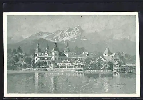 Künstler-AK Eduard Manhart: Velden am Wörthersee, Partie am Seeufer