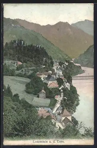 AK Losenstein a. d. Enns, Panoramablick auf Ort und Berge