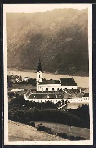 AK Engelhartszell a. d. Donau, Kirche aus der Vogelschau