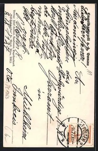 AK Engelhartszell a. d. Donau, Kirche aus der Vogelschau