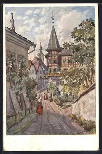 Künstler-AK Weyr a. d. Enns, Hotel Bachbauer