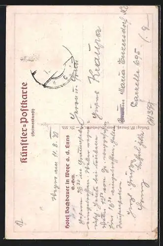 Künstler-AK Weyr a. d. Enns, Hotel Bachbauer