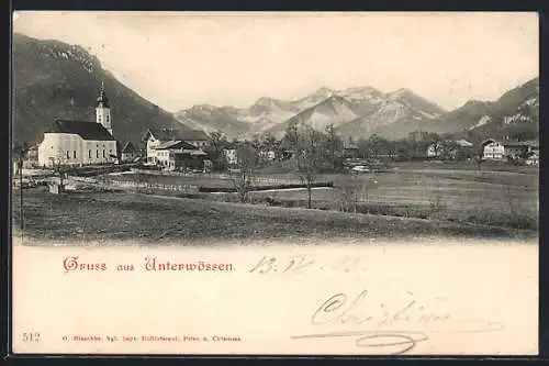 AK Unterwössen, Ortspartie mit Kirche