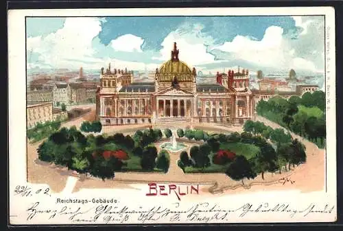 Künstler-AK Carl Münch: Berlin-Tiergarten, Reichstags-Gebäude