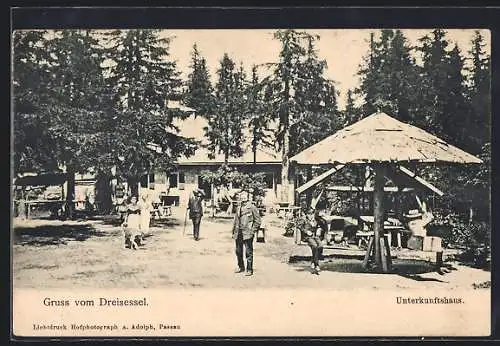 AK Neureichenau, Unterkunftshaus und Restaurant Dreisessel mit Gartenpavillon