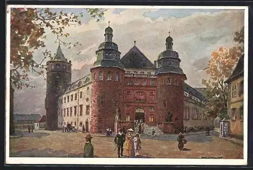 Künstler-AK Speyer, Historisches Museum der Pfalz mit Passanten