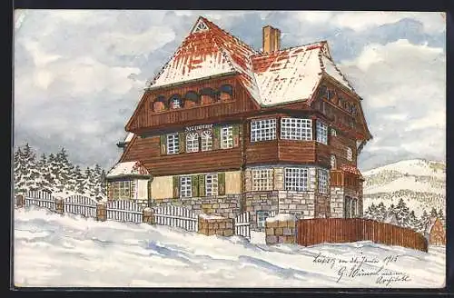 Künstler-AK Braunlage, Hotel Helenenhof im Winter