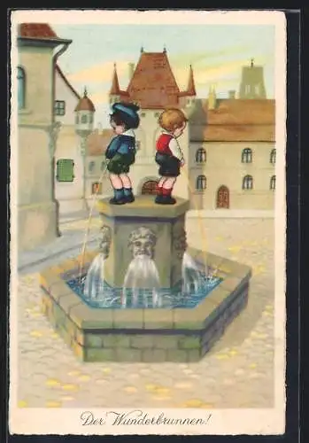 Künstler-AK Der Wunderbrunnen, Urinierende Knaben