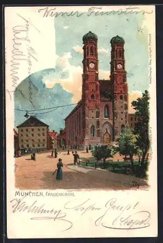 Lithographie München, Blick auf die Frauenkirche