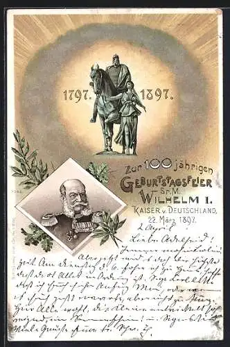 Lithographie Hundertjährige Geburtstagsfeier des Kaisers Wilhelm I. am 22.3.1897